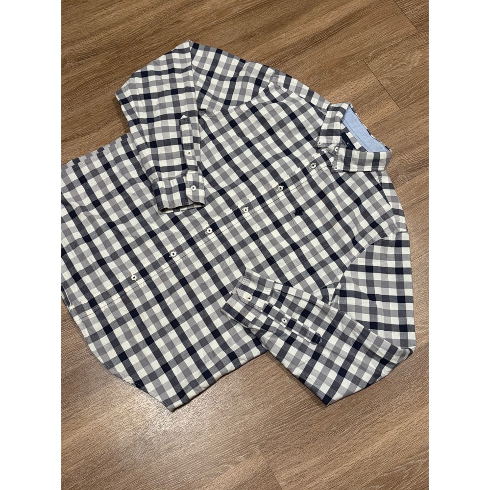 American Eagle Mens Classic Fit Gingham Button Down Shirt Navy Blue White Large